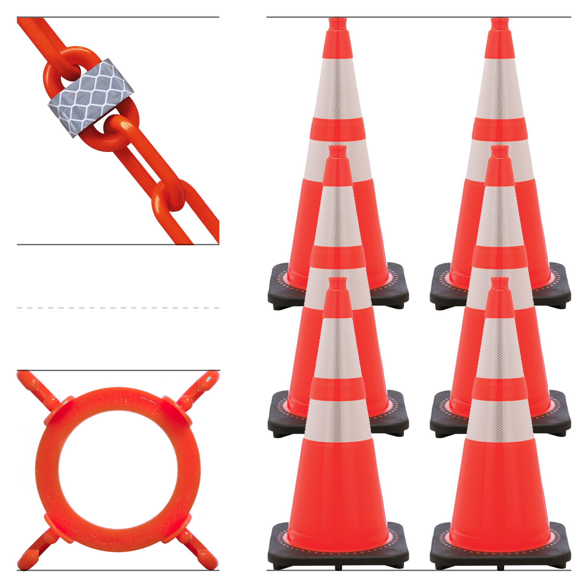 Mr. Chain Traffic Cone and Chain Kit — 28in. Reflective Cones, Orange, 14in. x 14in. Base, Model# 23280-6